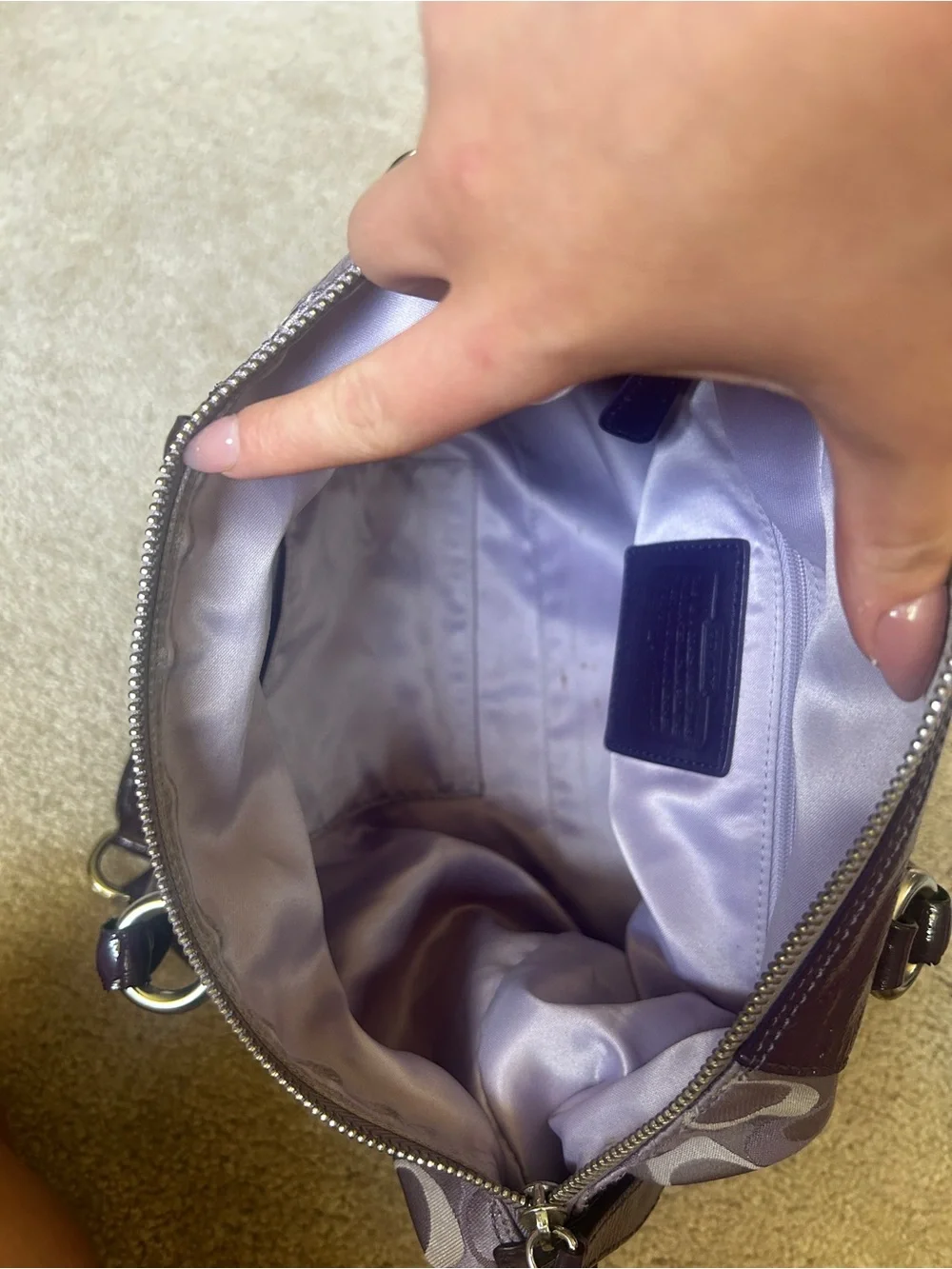 Coach Purple Signature Canvas Satchel with Leather Trim